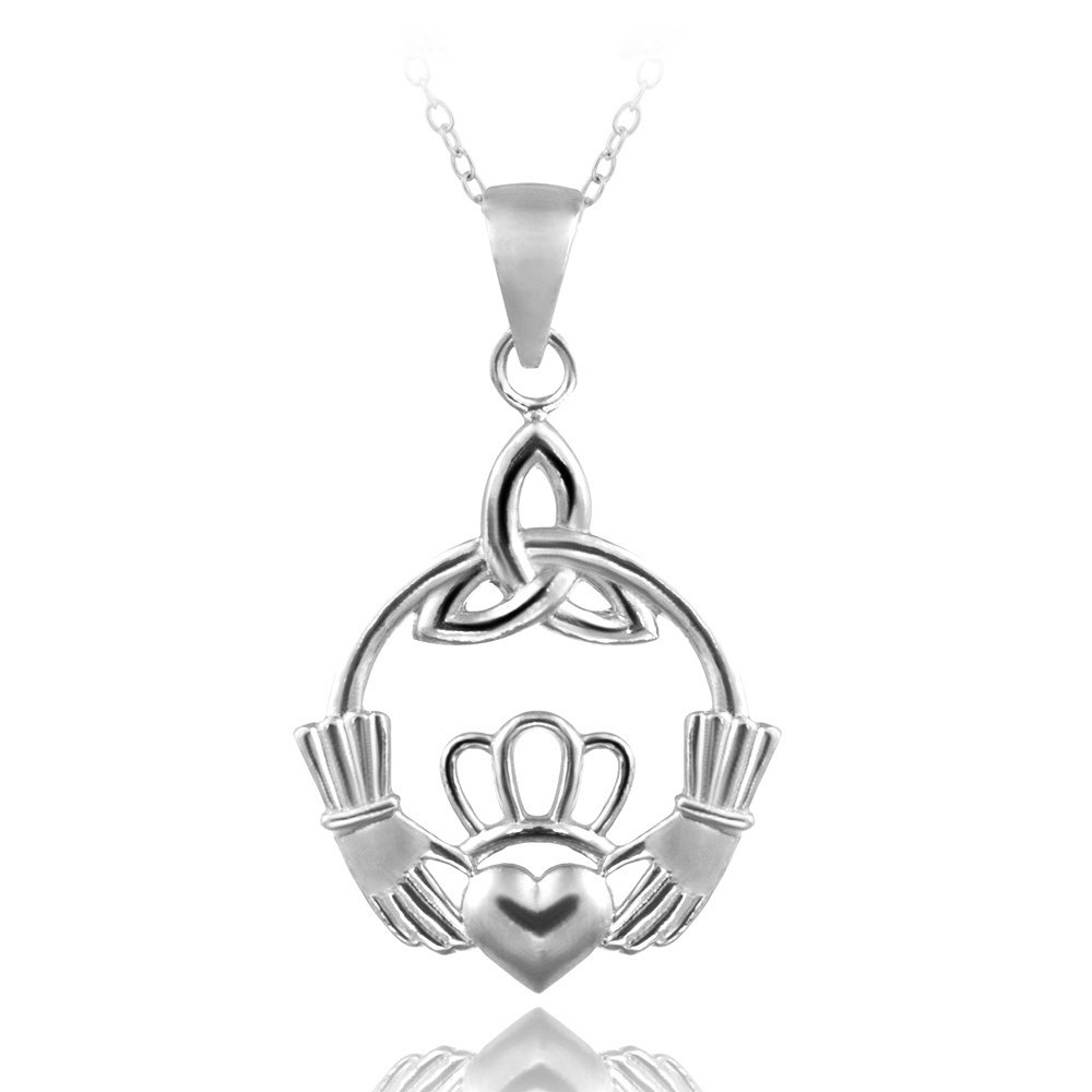 Sterling Silver Hands Holding Heart Claddagh Necklace P12431