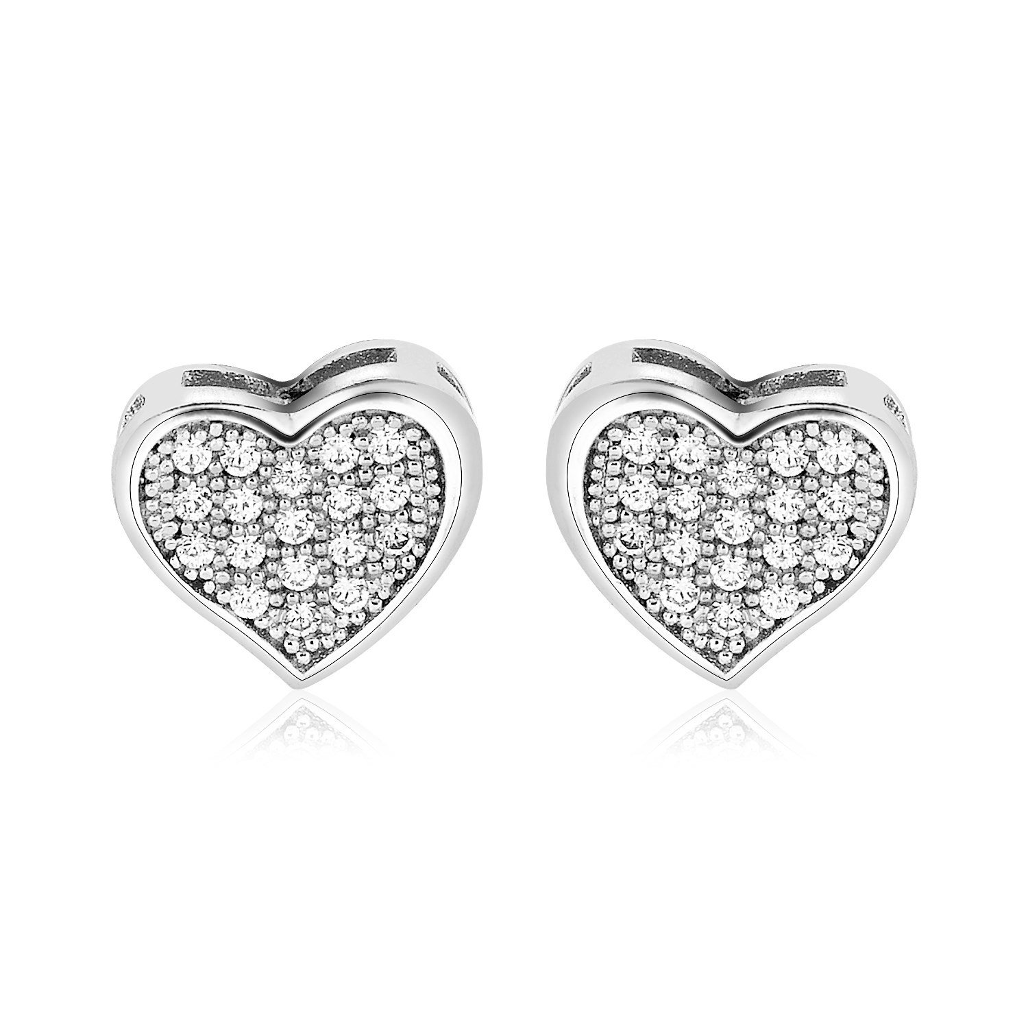 Sterling Silver Heart Earrings with Cubic Zirconias Sterling Silver
