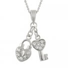 Sterling Silver Heart Lock & Key CZ Pendant P10615