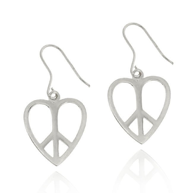 Sterling Silver Heart Peace Sign Earrings E10791