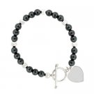 Sterling Silver Hematite 6mm Beaded Heart Bracelet B7066H