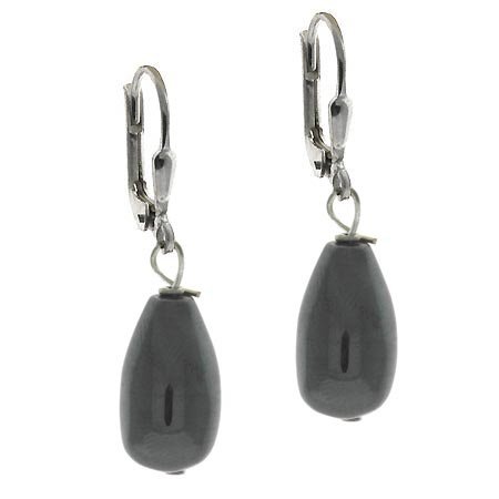 Sterling Silver Hematite Teardrop Lever-Back Earrings E9917H