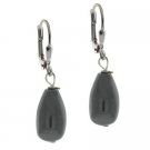 Sterling Silver Hematite Teardrop Lever-Back Earrings E9917H