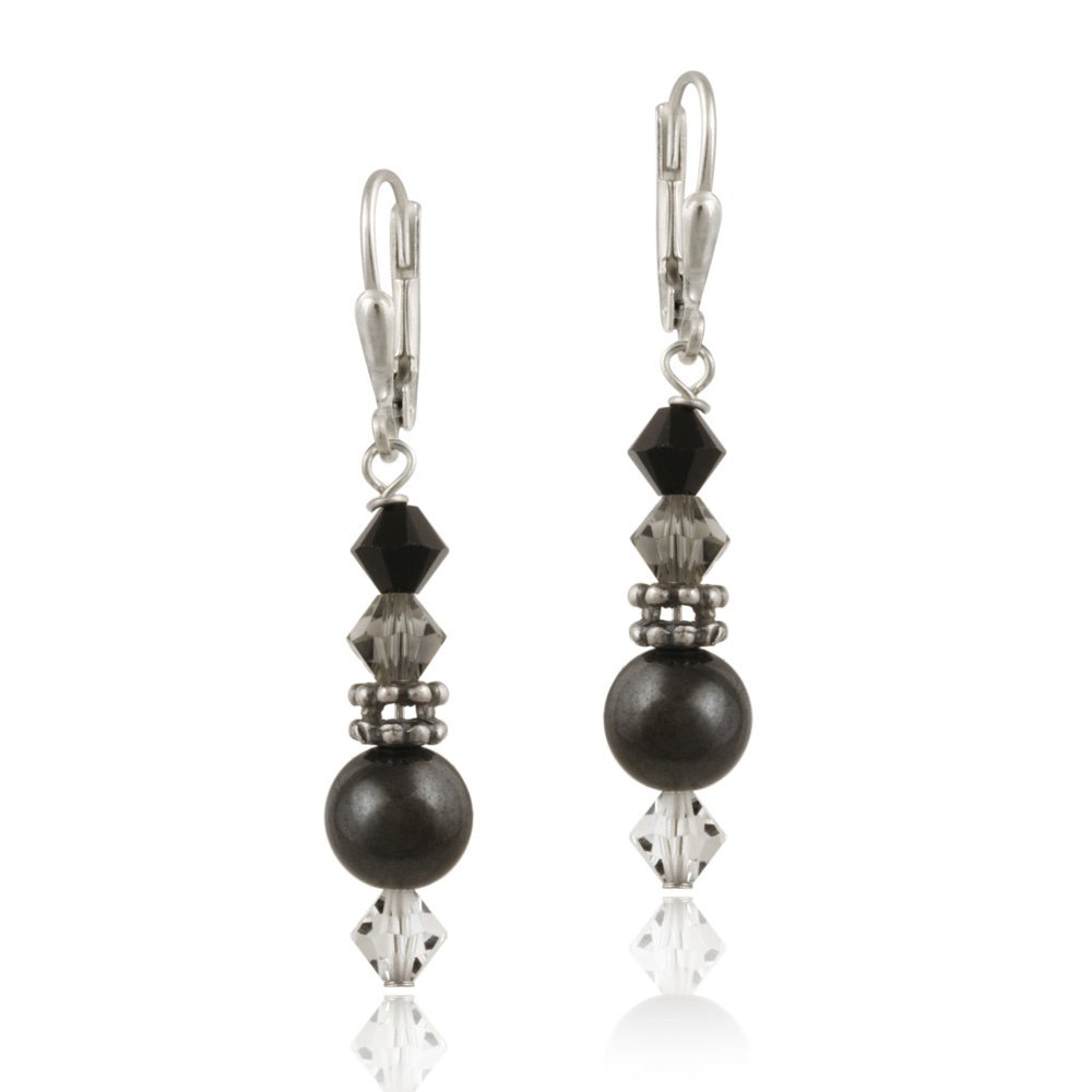 Sterling Silver Hemetite & Swarovski Elements Leverback Earrings E12255M1