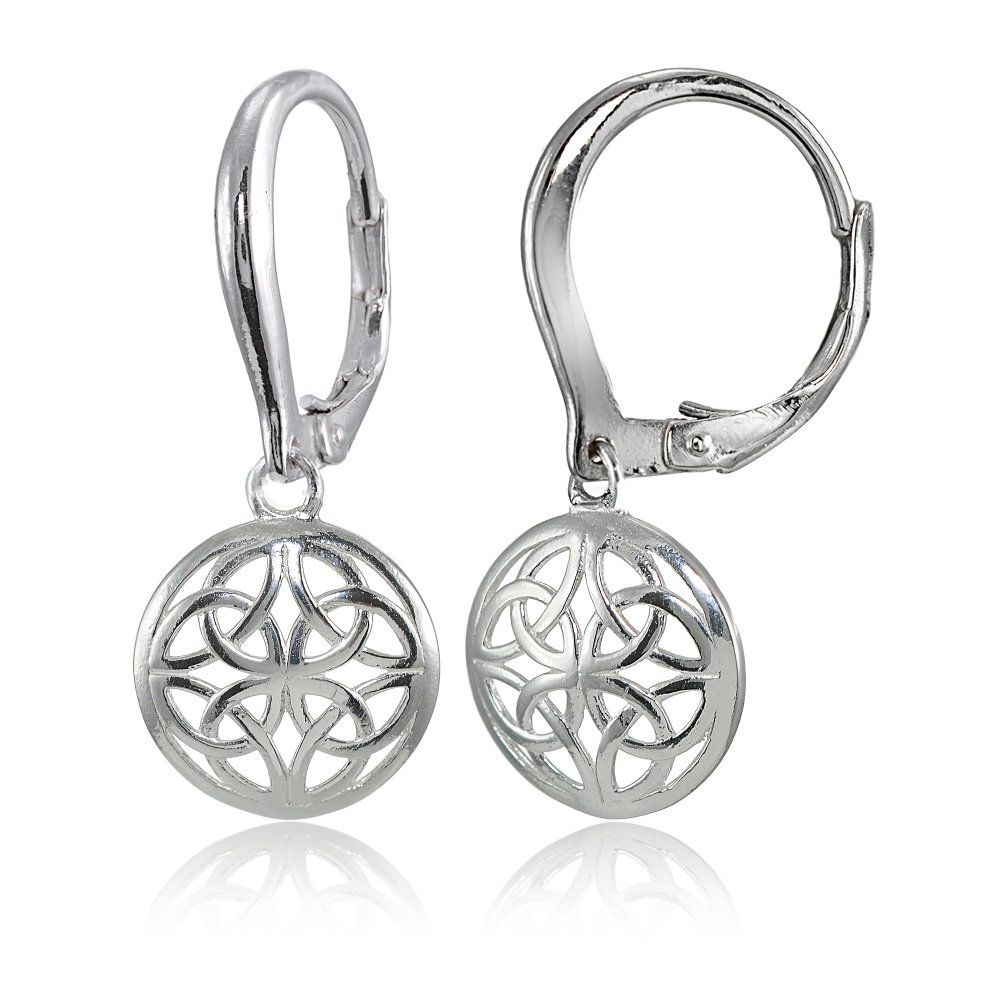 Sterling Silver High Polished Filigree Round Dangle Leverback Earrings E15287