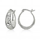 Sterling Silver High Polished Heart Filigree Oval Hoop Earrings H15278