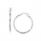 Sterling Silver Hoop Design Diamond Cut Earrings with Rhodium Plating (26mm) D178657