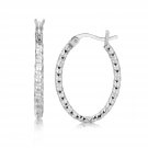 Sterling Silver Hoop Diamond Cut Texture Earrings with Rhodium Plating Sterling Silver