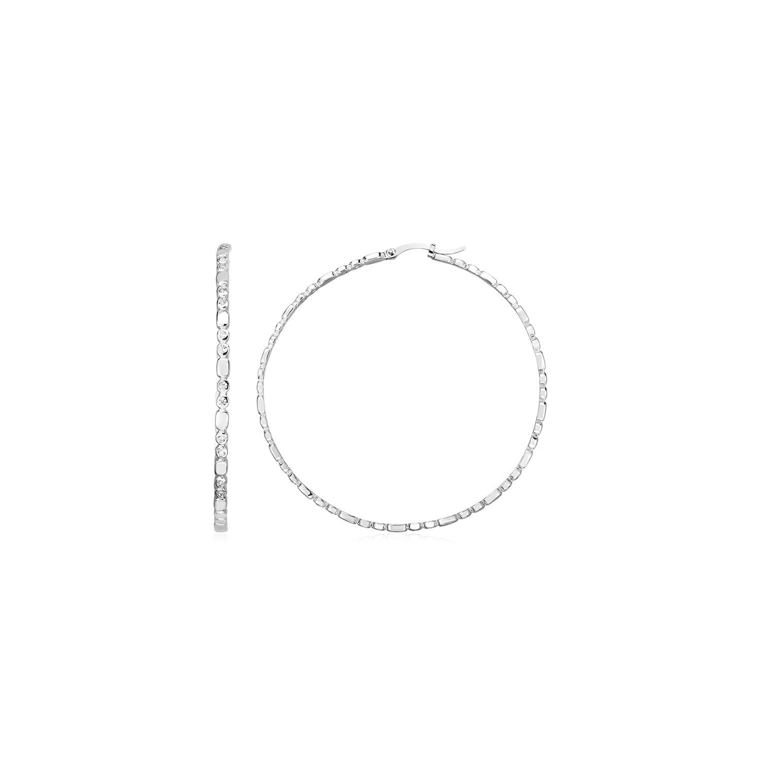 Sterling Silver Hoop Earrings with Cubic Zirconias Sterling Silver