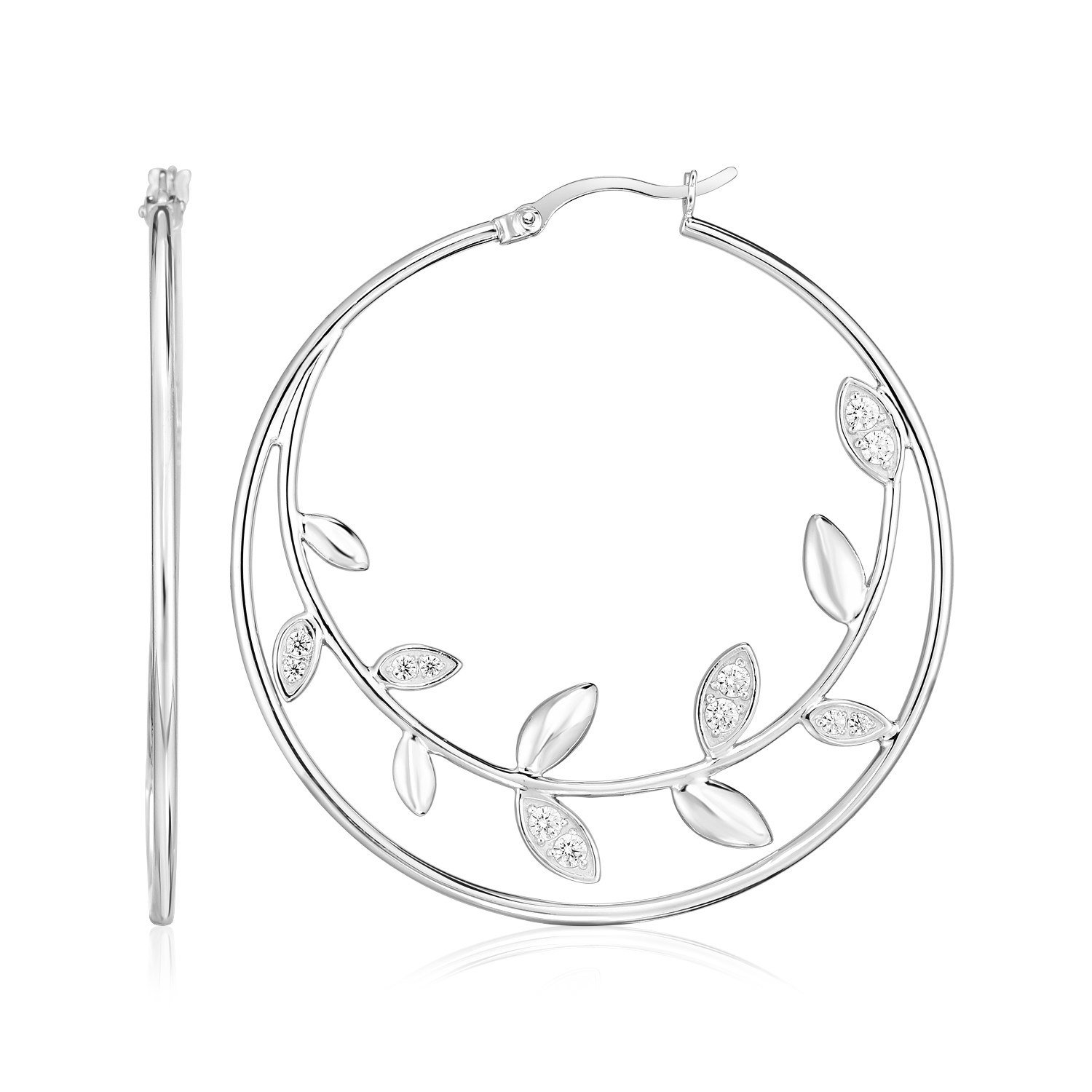 Sterling Silver Hoop Earrings with Textured Vines Sterling Silver
