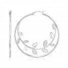 Sterling Silver Hoop Earrings with Textured Vines Sterling Silver