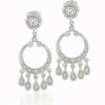 Sterling Silver Hoop Simulated Diamond CZ Chandelier Earrings 2608