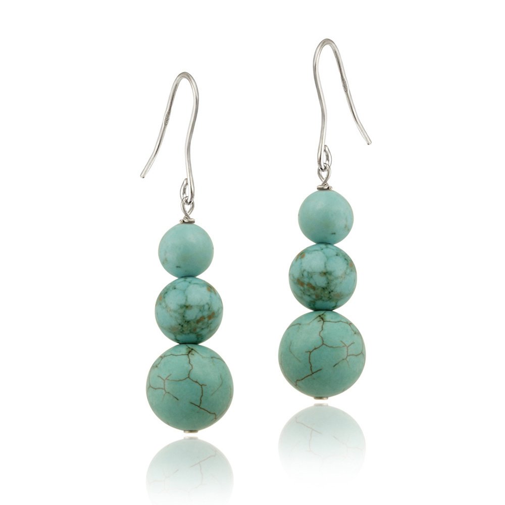 Sterling Silver Howalite Chryscolla Three-Stone Drop Earrings E12156HWC