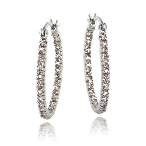 Sterling Silver Inside Out Alexandrite CZ 22mm Oval Hoop Earrings H10889AXZ