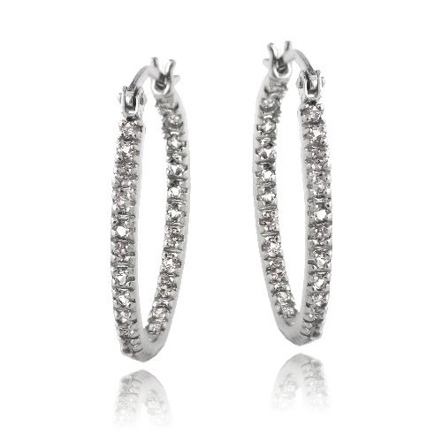 Sterling Silver Inside Out Created White Sapphire 22mm Oval Hoop Earrings H10889CWS