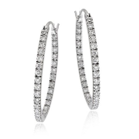 Sterling Silver Inside Out CZ Oval Hoop Earrings H10876