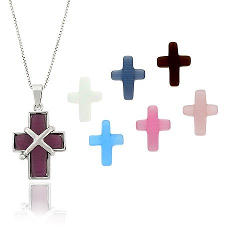 Sterling Silver Interchangeable Cats Eye Cross Pendant Set S4680