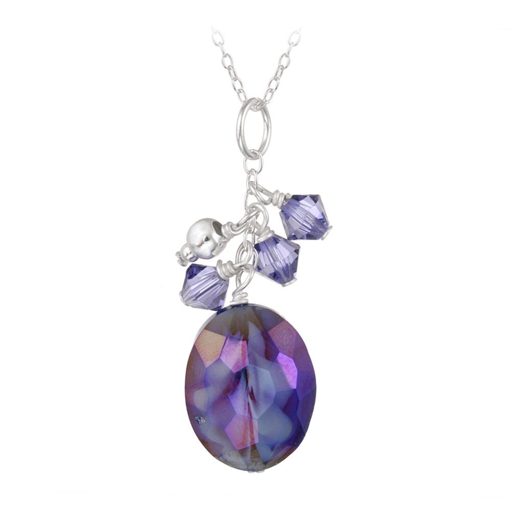 Sterling Silver Iridescent Blue Glass & Swarovski Elements Cluster Necklace P12316M2