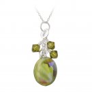 Sterling Silver Iridescent Green Glass & Swarovski Elements Cluster Necklace P12316M50