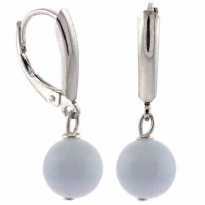 Sterling Silver Lace Agate Bead Dangle Leverback Earrings E4211LACE