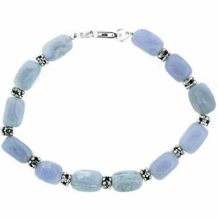 Sterling Silver Lace Agate Nugget & Bali Bead Bracelet B4523LACE