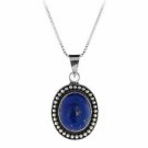 Sterling Silver Lapis Stone Bali Bead Oval Pendant P8026LP