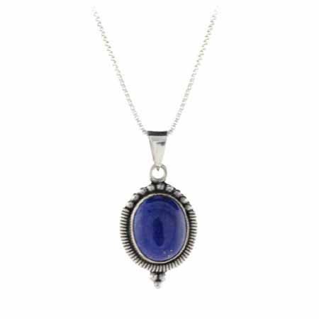 Sterling Silver Lapis Stone Bali Beaded Oval Pendant P8032LP