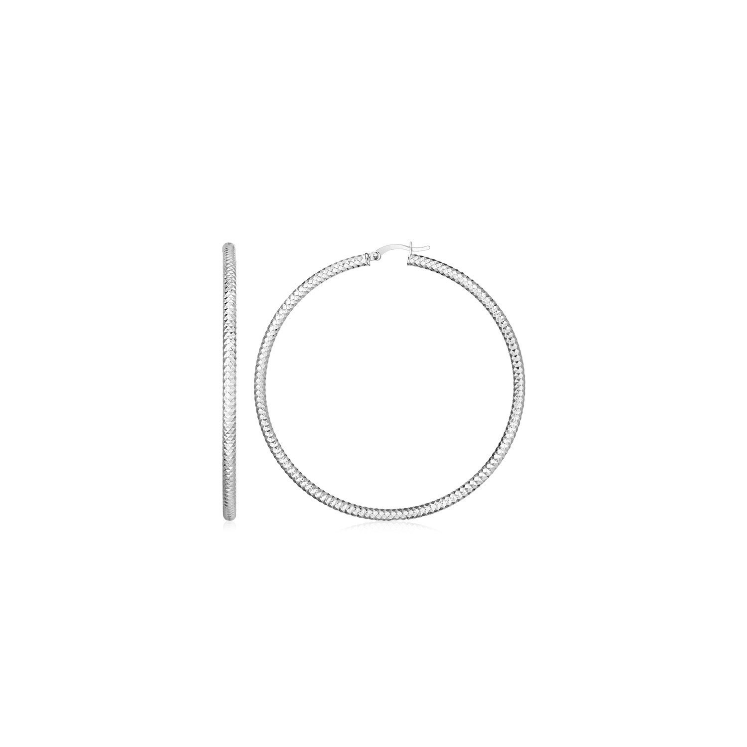 Sterling Silver Large Hoop Earrings with Braid Texture Sterling Silver