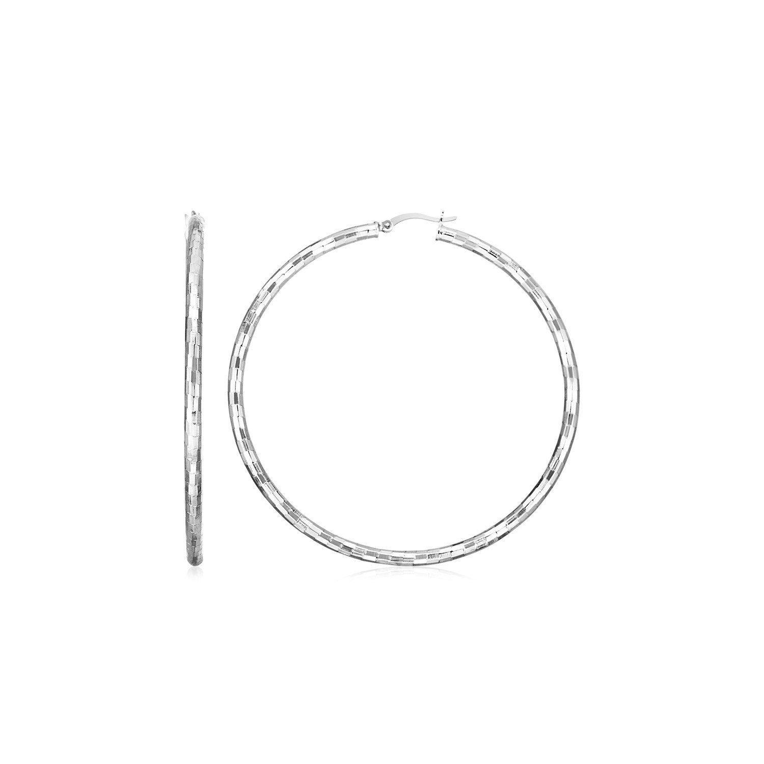 Sterling Silver Large Hoop Earrings with Hammered Texture Sterling Silver