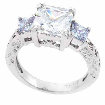 Sterling Silver Lavender & Clear CZ Filigree Square Ring Size 7 R4273L-7