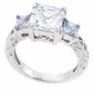 Sterling Silver Lavender & Clear CZ Filigree Square Ring Size 7 R4273L-7