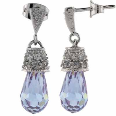Sterling Silver Lavender & White CZ Raindrop Earrings E4014L