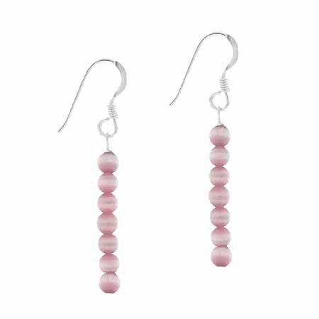 Sterling Silver Lavender Cats Eye 6 Bead Dangle Earrings E9078LA