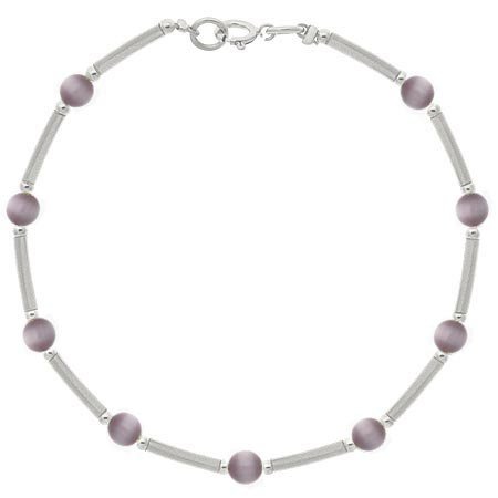 Sterling Silver Lavender Cats Eye Bar and Bead Bracelet B4116LA