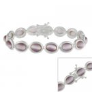 Sterling Silver Lavender Cats Eye Oval Link Bracelet 1106