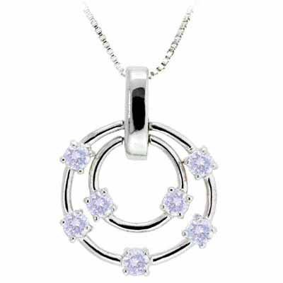 Sterling Silver Lavender CZ Floating Double Circle Pendant P2667L