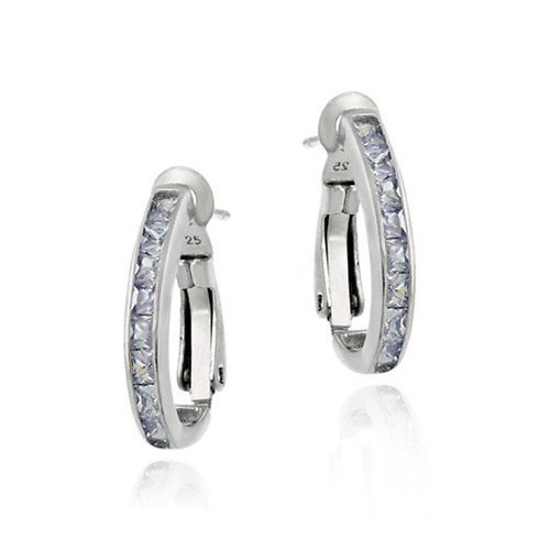 Sterling Silver Lavender CZ Oval Hoop Earrings E2863L