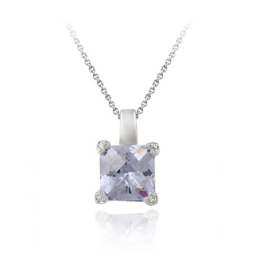 Sterling Silver Lavender CZ Square Solitaire Pendant 2468