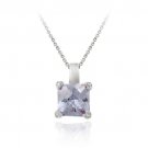 Sterling Silver Lavender CZ Square Solitaire Pendant 2468