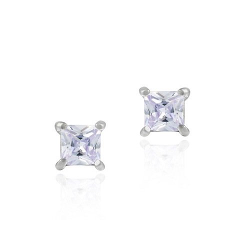 Sterling Silver Lavender CZ Square Stud Earrings E2400L