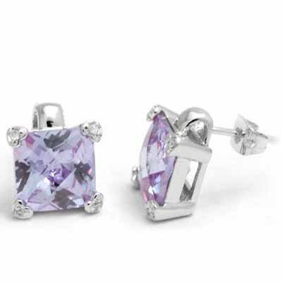 Sterling Silver Lavender CZ Square Stud Earrings, 10mm E2867L