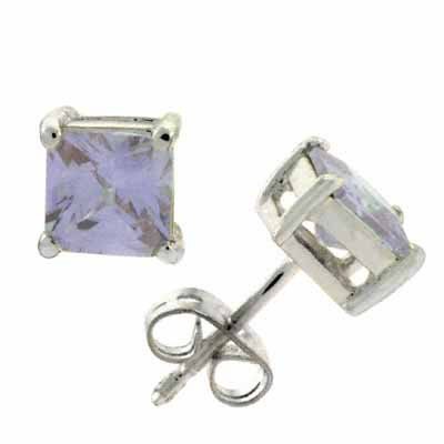 Sterling Silver Lavender CZ Square Stud Earrings, 6mm E2823L