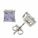 Sterling Silver Lavender CZ Square Stud Earrings, 6mm E2823L