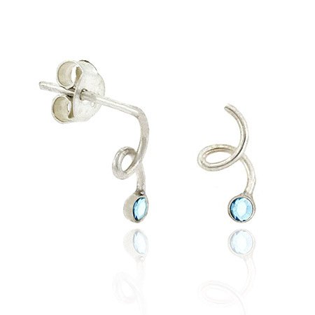 Sterling Silver Light Blue Rhinestone & Swirl Mini Earrings E9596LBL