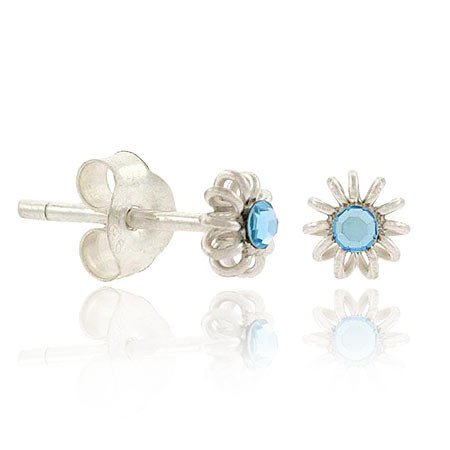 Sterling Silver Light Blue Rhinestone Flower Mini Stud Earrings E9399LBL