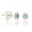 Sterling Silver Light Blue Rhinestone Flower Mini Stud Earrings E9399LBL
