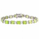 Sterling Silver Light Green & Clear CZ Round & Square Tennis Bracelet B4044LGR
