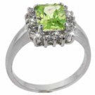 Sterling Silver Light Green & Clear CZ Square Ring Size 7 R1548LGR-7