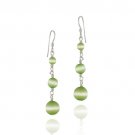 Sterling Silver Light Green Cats Eye Bead Dangle Earrings E4541LGR