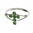 Sterling Silver Light Green CZ Cross Junior Ring JR2934LGR